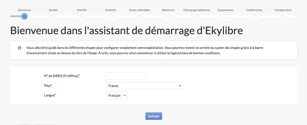 Assistant de démarrage d'Ekylibre