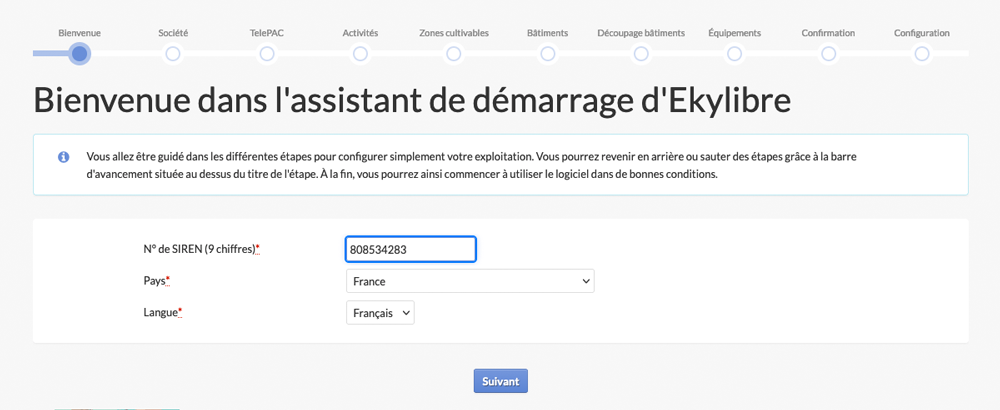 Assistant de démarrage d'Ekylibre