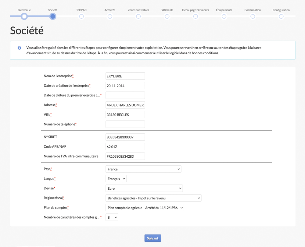 Assistant de démarrage d'Ekylibre