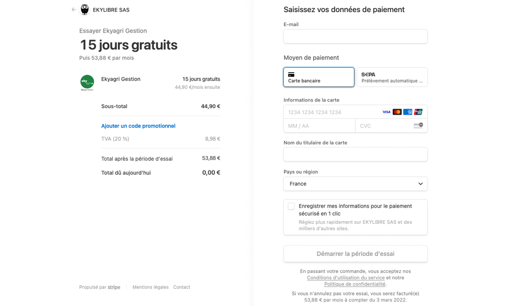 Informations de paiement