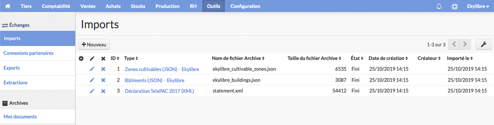 Liste des imports