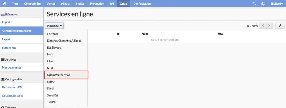 Sélection nouveau service