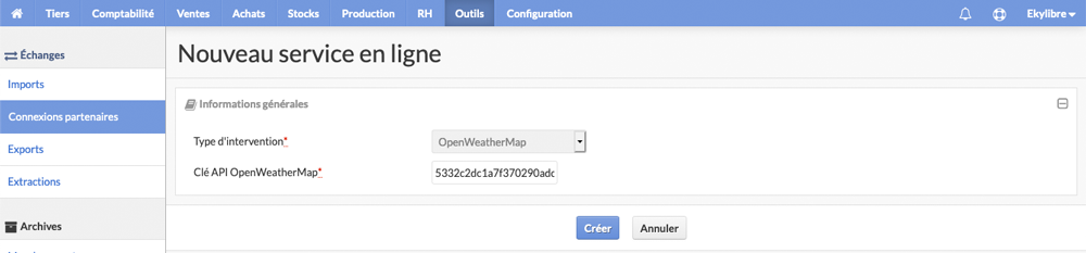 Saisie clef API