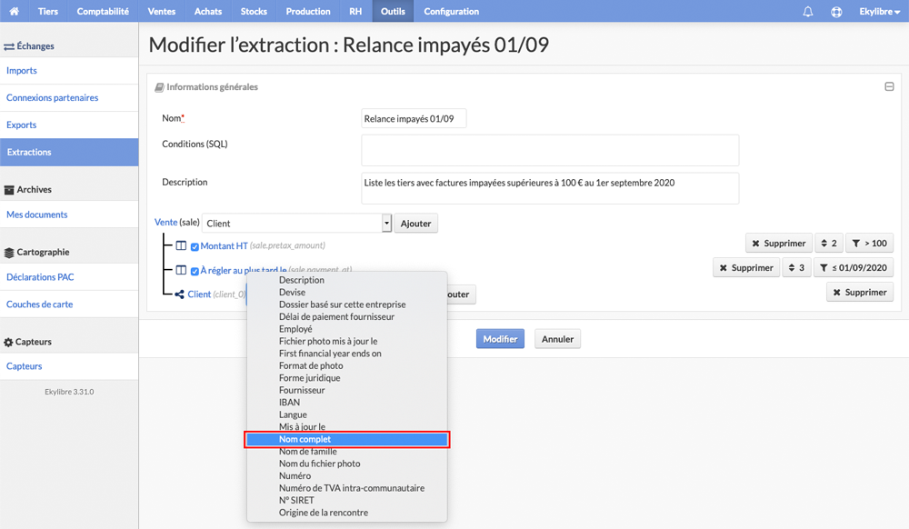 Récupération nom client