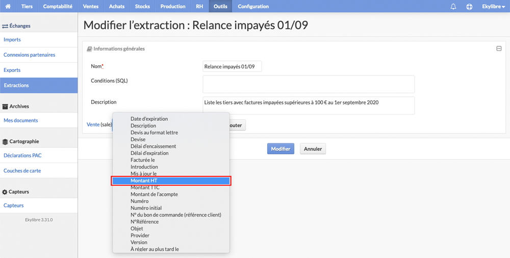 Construction de l'extraction