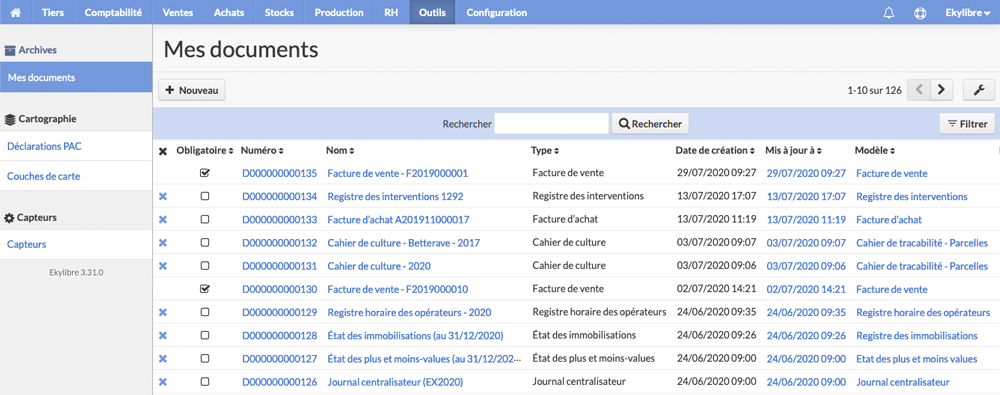 Liste des documents