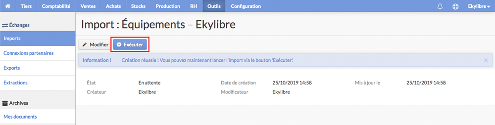 Exécution import