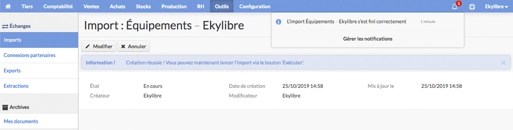 Affichage notifications