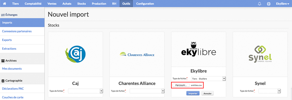 Sélection fichier CSV