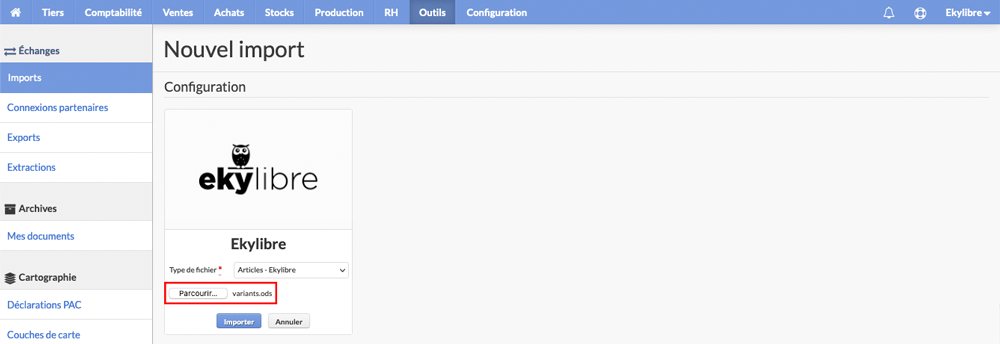 Sélection fichier CSV