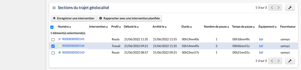 Sélection des sections