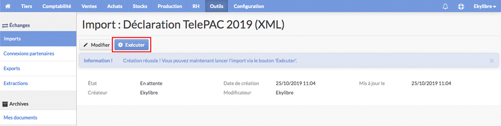 Exécution import