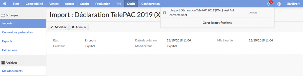Affichage notifications