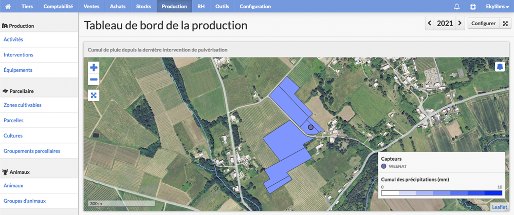 Carte avec cumul de pluie