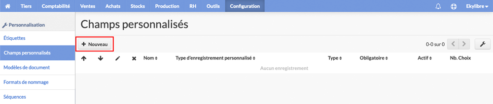 Création champ personnalisé
