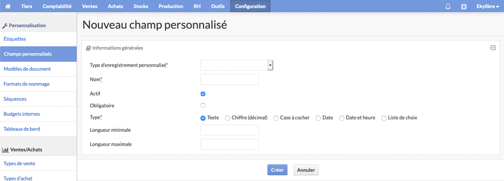 Nouveau champ personnalisé