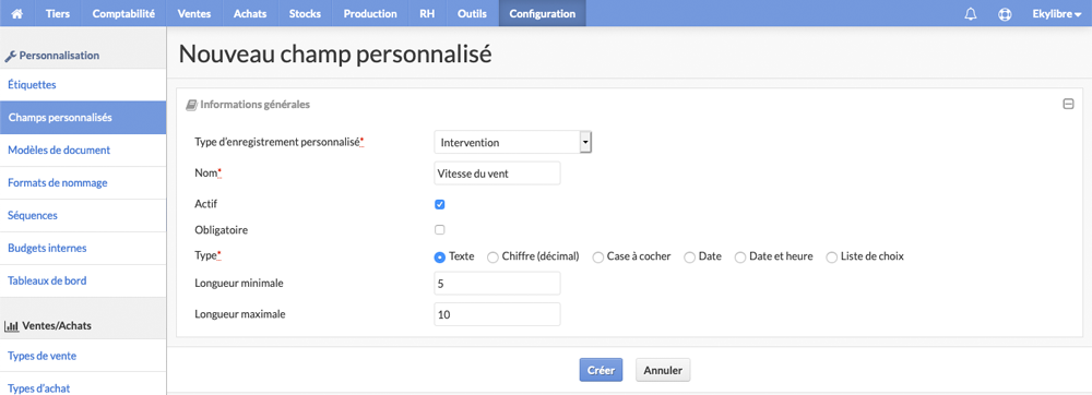 Validation champ personnalisé