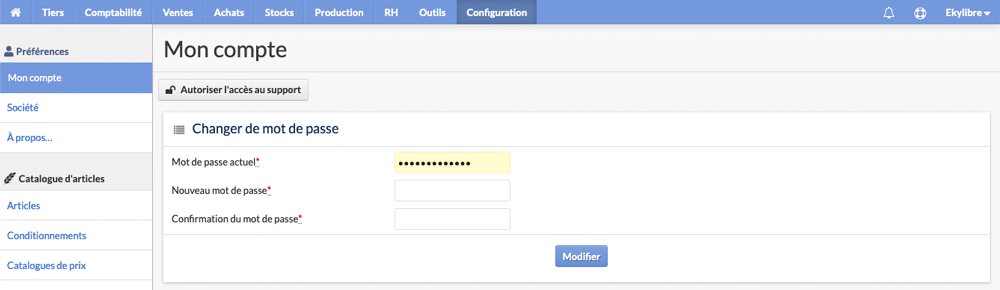 Modification du mot de passe