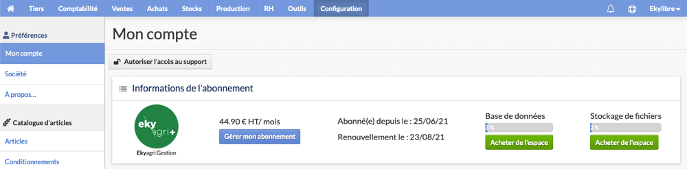 Informations de l'abonnement