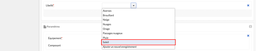 Étiquette sélectionnée dans une intervention