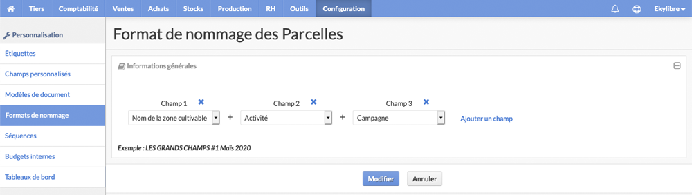 Modification format de nommage