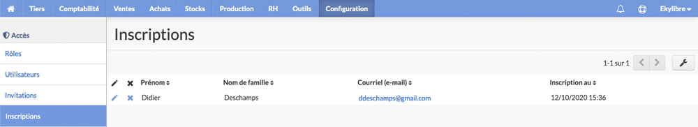 Liste des inscriptions
