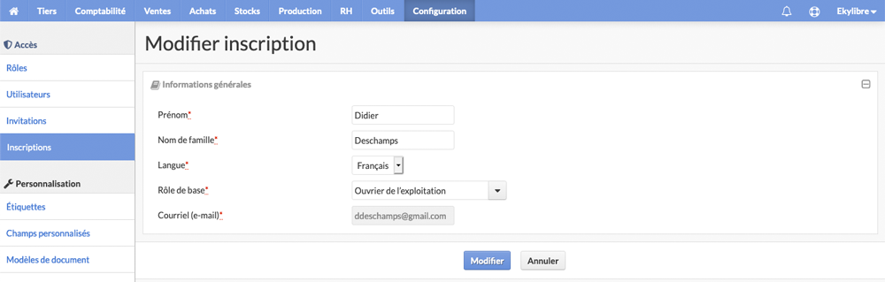 Validation inscription