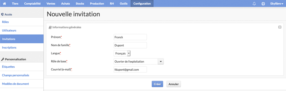 Invitation utilisateur