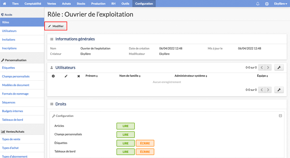Éditer un rôle
