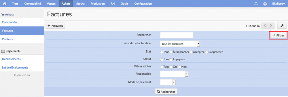 En-tête de recherche
