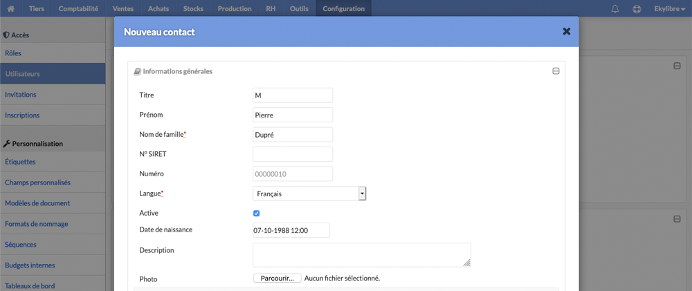 Création d'un nouvel utilisateur