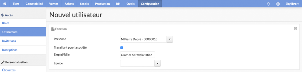 Fonction de l'utilisateur