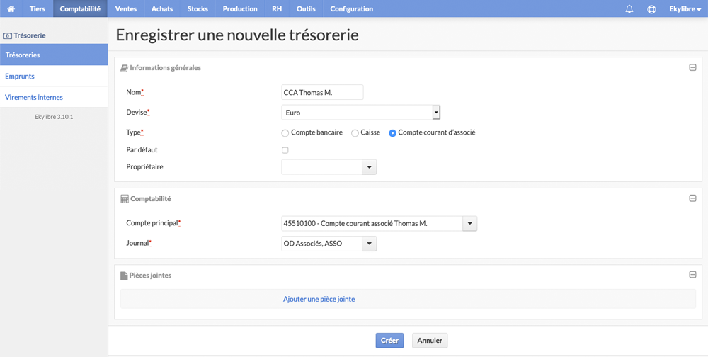 Paramétrage trésorerie
