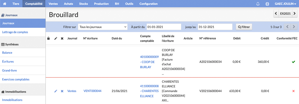 Liste des écritures