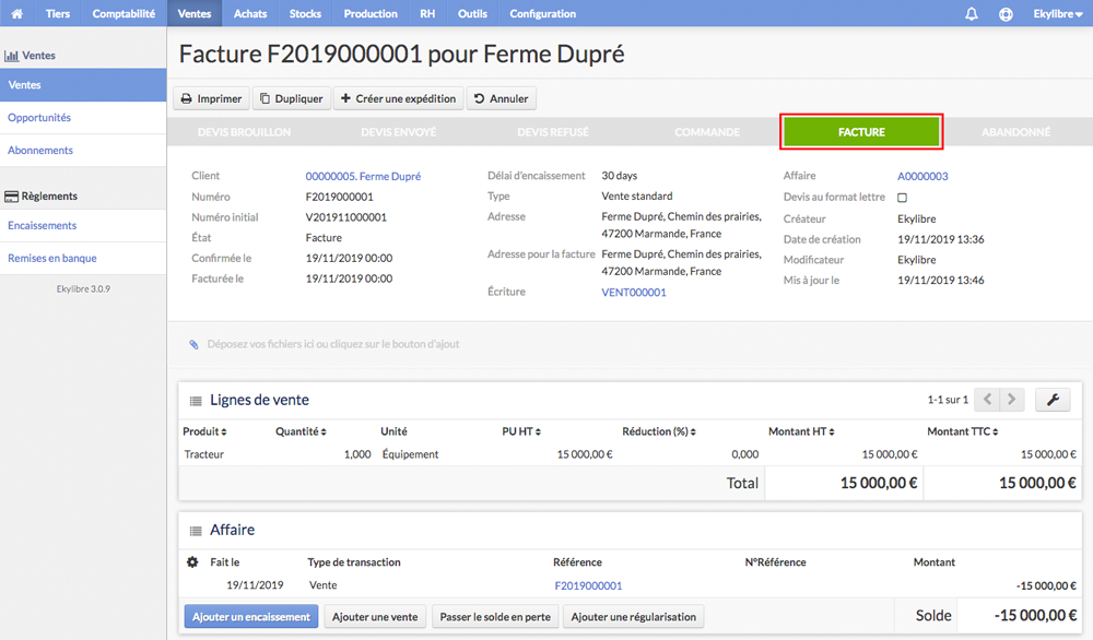 Transformation en facture