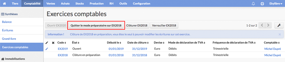 Statut de l'exercice
