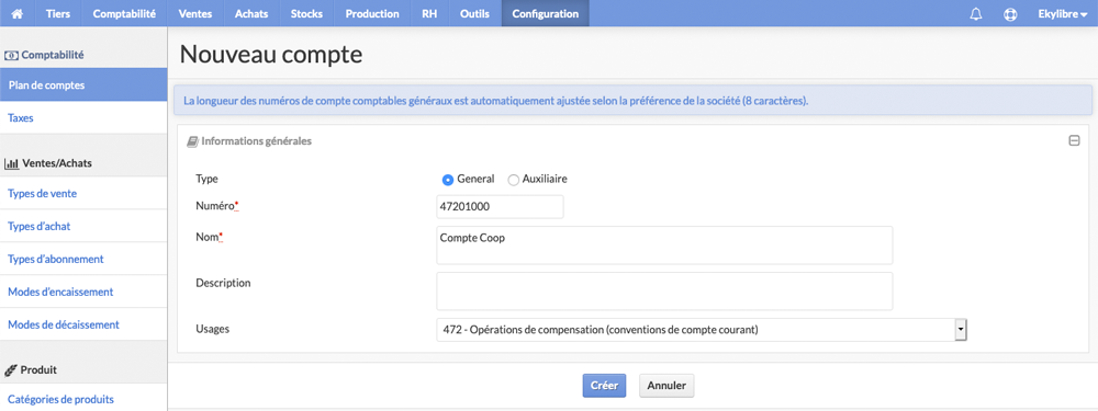 Paramétrage compte comptable