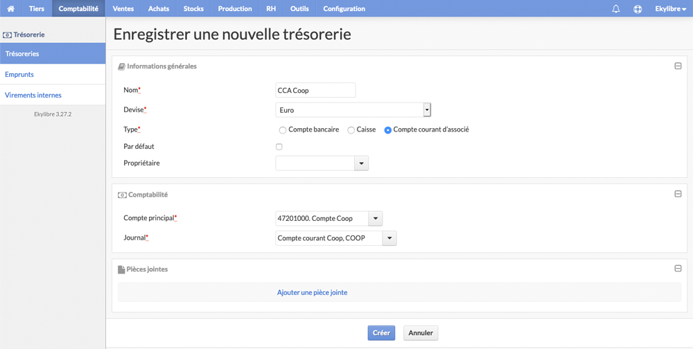 Paramétrage trésorerie