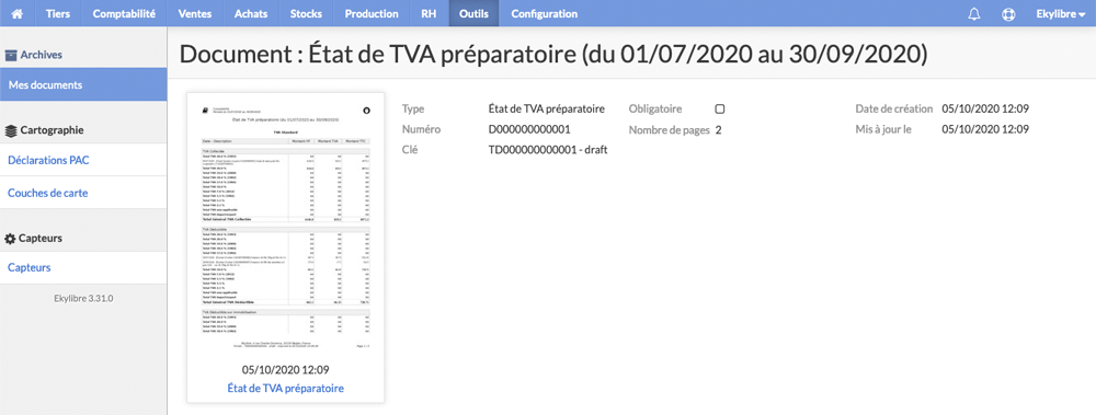 Export registre de TVA