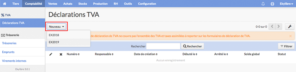 Création nouvelle déclaration de TVA