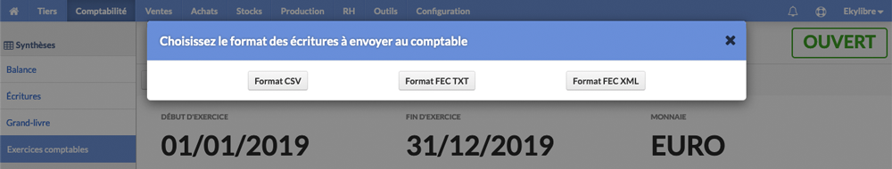Sélection format fichier