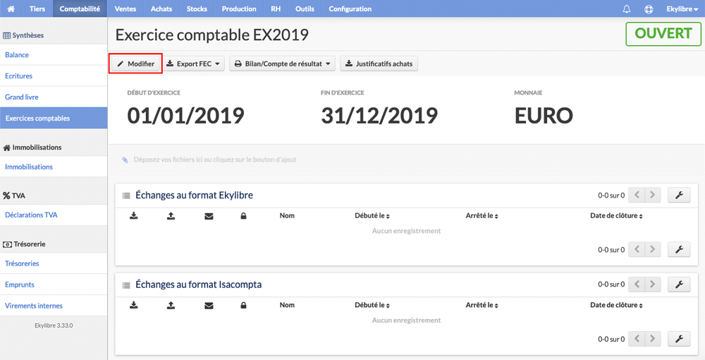 Modification de l'exercice comptable