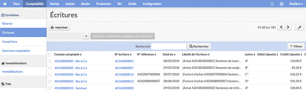 Liste des écritures
