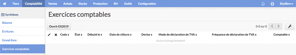 Liste des exercices comptables