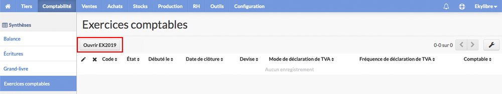 Liste des exercices comptables