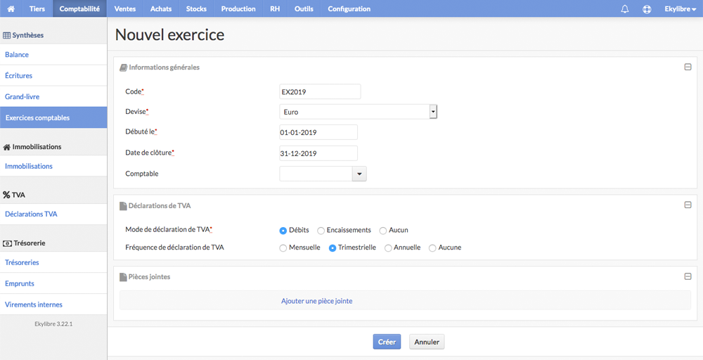 Liste des exercices comptables