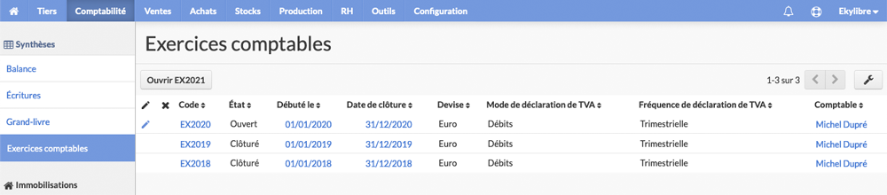 Exercices comptables