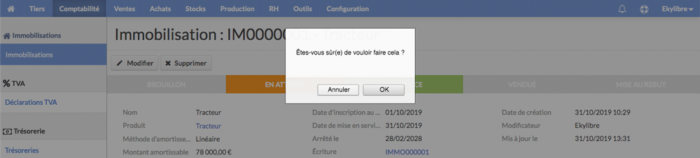 Immobilisation en service