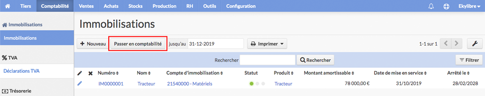 Immobilisation en service