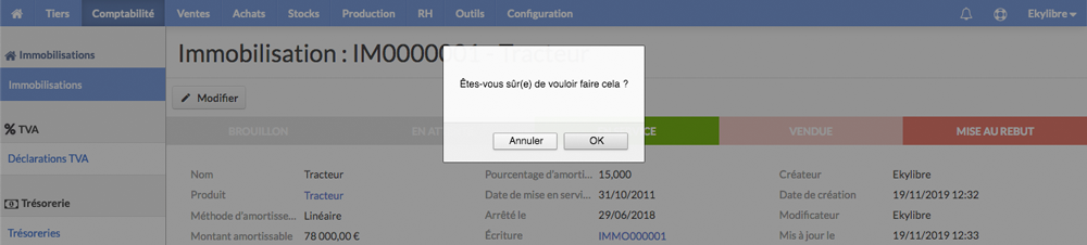 Affichage immobilisation